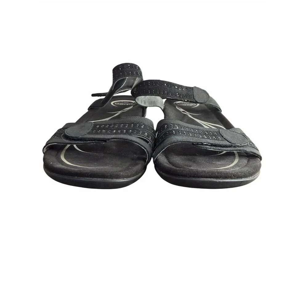Abeo Brynn Sandals size 8.5N Black Leather Rhinestone Orthotic Comfort Shoes